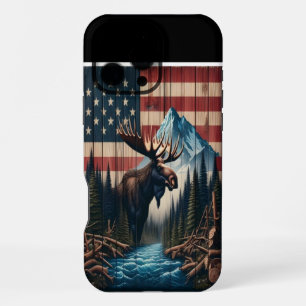 Coque iPhone 16 Pro Max Drapeau américain en forme d'orignal Bull Moose
