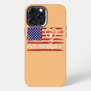 Etui iPhone 13 Pro Max Drapeau américain féminin Infirmière VA Patriotiqu