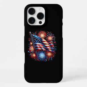Coque iPhone 16 Pro Max Drapeau américain Feux d'artifice Patriotique