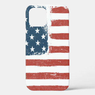 Coque iPhone 12 Drapeau américain fond grunge. Version raster. H