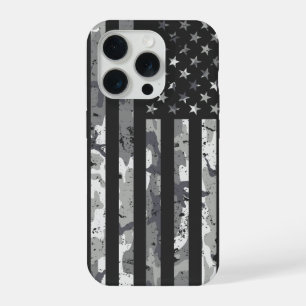 Coque iPhone 15 Pro Drapeau Américain Motif de Camouflage Militaire Bl