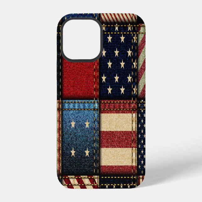 Coque iPhone Drapeau américain, motif sans couture patchwork. (Verso)