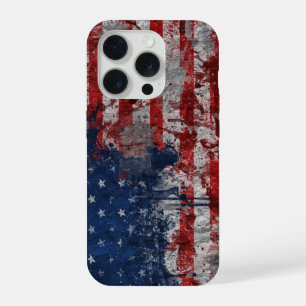 Coque iPhone 15 Pro Drapeau américain peint sur un mur grunge