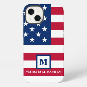 Etui iPhone 13 Drapeau américain personnalisé avec monogramme pou