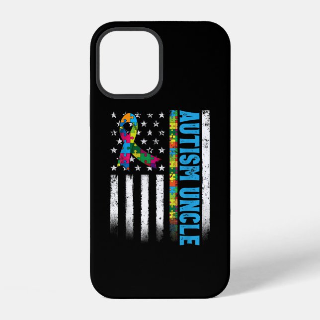 Coque iPhone Drapeau Américain Rétro Autisme Tonton Sensibilisa (Verso)