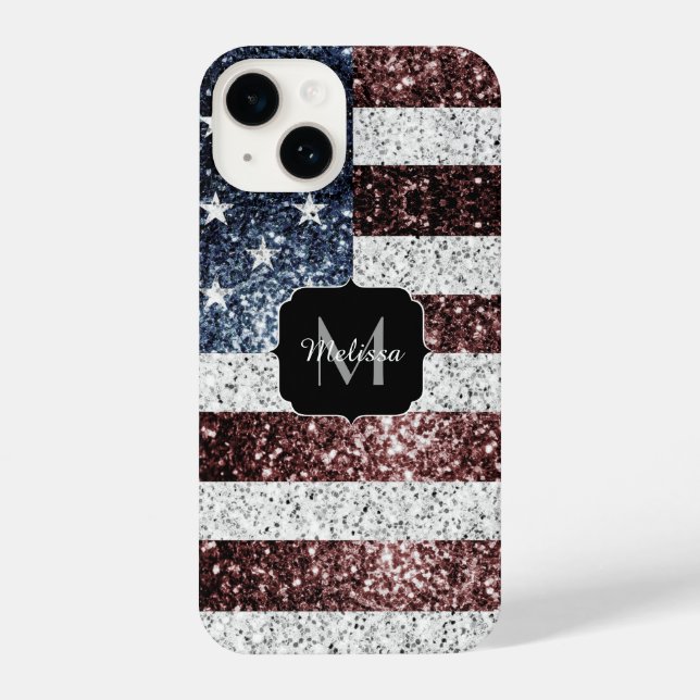 Coque iPhone Drapeau américain rouge blanc bleu rustique scinti (Verso)