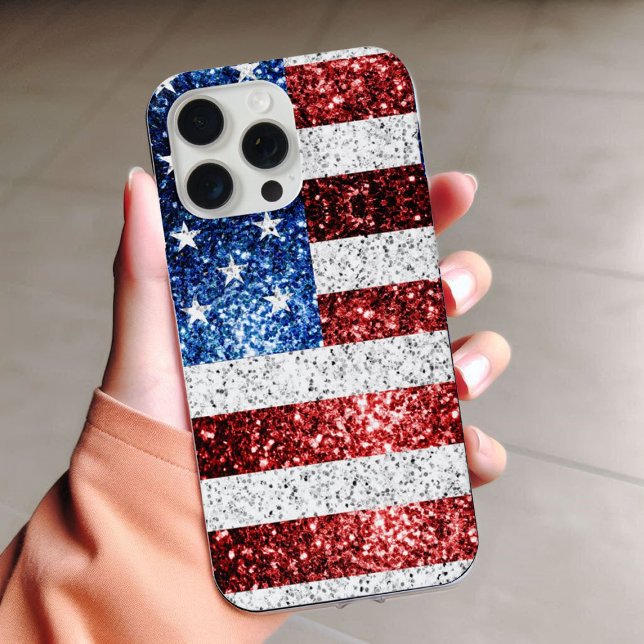 Coque iPhone Drapeau américain rouge blanc bleu scintillements  (Créateur téléchargé)