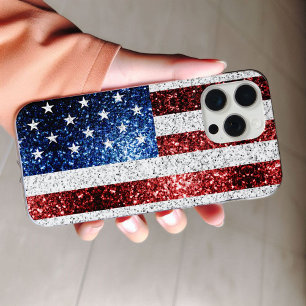 Coque Pour iPhone 14 drapeau américain rouge blanc brillant parties sci