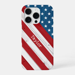 Coque iPhone 16 Pro Drapeau américain rustique étoiles et bandes patri