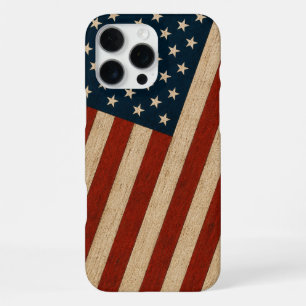 Coque iPhone 16 Pro Max Drapeau américain rustique vintage avec texture de