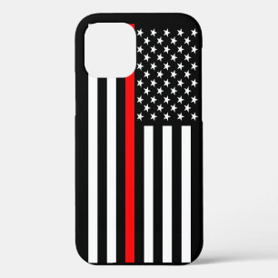 Coque iPhone 12 Drapeau américain Thin Red Line symbolique sur un