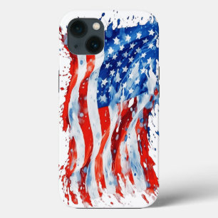 Etui iPhone 13 Drapeau américain USA Aquarelle 4 juillet