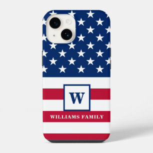 Coque Pour iPhone 14 Drapeau américain USA Monogramme Nom de famille 4