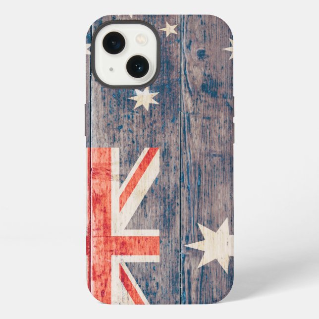 Coque iPhone Drapeau australien sur bois (Verso)