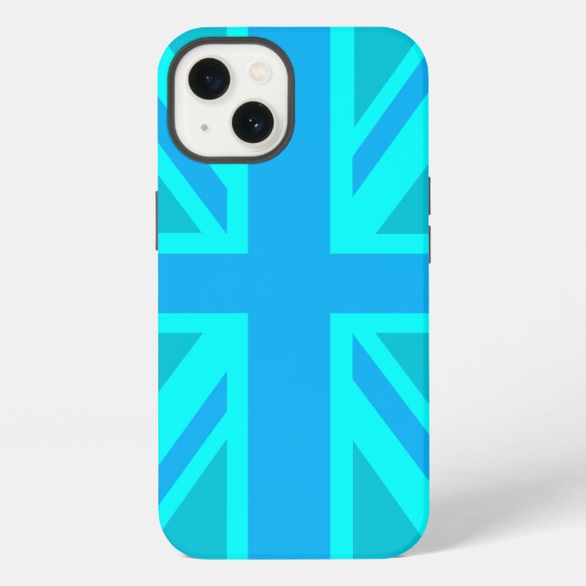 Coque iPhone Drapeau britannique Turquoise Union Jack (Verso)