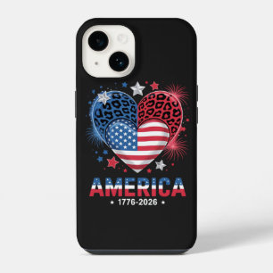 Coque Pour iPhone 14 Drapeau cœur léopard 1776 2026 4 juillet