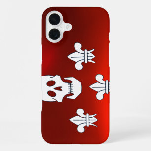 Coque iPhone 16 Plus Drapeau crâne JOLLY ROGER et trois lys Rouge Blanc