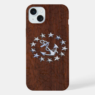 Coque iPhone 15 Plus Drapeau de yacht nautique symbole d'ancres étoiles
