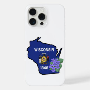 Coque iPhone 15 Pro Max Drapeau d'état du Wisconsin et fleur bleu commun V