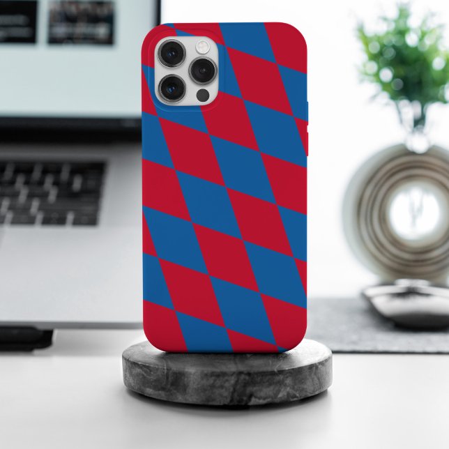 Coque iPhone Drapeau diamant Bavière bleu et rouge Motif (Créateur téléchargé)