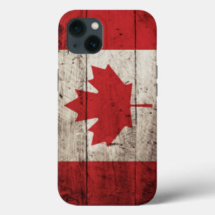 Etui iPhone 13 Drapeau du Canada sur un vieux grain de bois