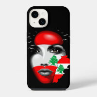 Drapeau du Liban et carte sur le visage d'une fill