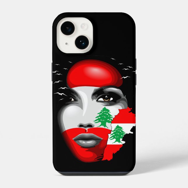 Coque iPhone Drapeau du Liban et carte sur le visage d'une fill (Verso)