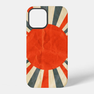 Coque iPhone 12 Drapeau du soleil rouge sur texture de papier, sty