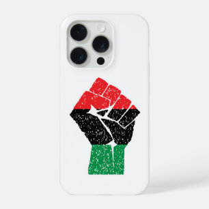 Coque iPhone 15 Pro Drapeau panafricain Poing, histoire noire afro-amé