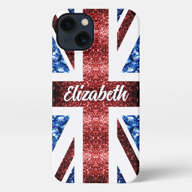 Coque iPhone Drapeau rouge bleu étincelant parties scintillant  (Verso)