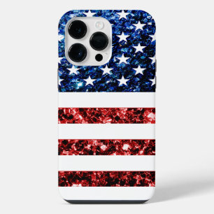 Coque Pour Pour iPhone 14 Pro Max Drapeau USA rouge bleu étincelles faux bling