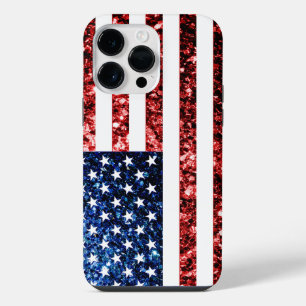 Coque Pour Pour iPhone 14 Pro Max Drapeau USA rouge bleu faux étincelles bling