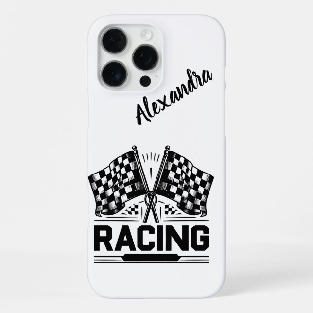 Coque iPhone Drapeaux de course flottant fièrement à l'arrivée (Verso)