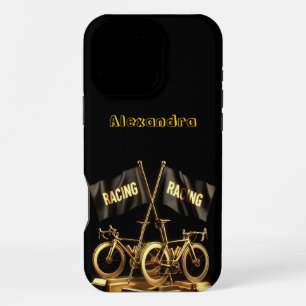 Coque iPhone 16 Pro Max Drapeaux de vélo dorés dans un étalage audacieux
