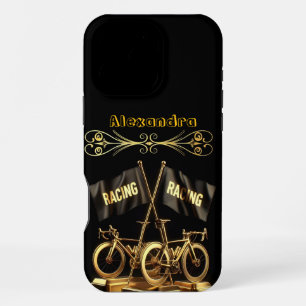 Coque iPhone 16 Pro Max Drapeaux de vélo dorés dans un étalage audacieux