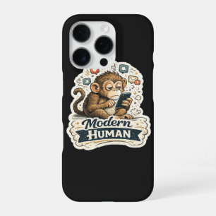 Coque iPhone 16 Pro Drôle de singe humain moderne Smartphone Réseaux s