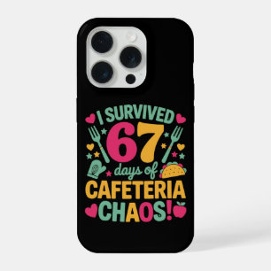 Coque iPhone 15 Pro Drôle j'ai survécu 67 jours cafétéria chaos école