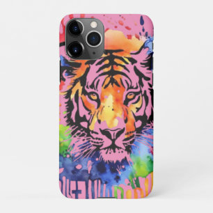 Coque iPhone 11Pro Drôle tigre coloré à l'aquarelle