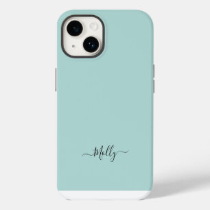 Coque Pour iPhone 14 Dusty Aqua Simple Minimaliste Script Nom personnal