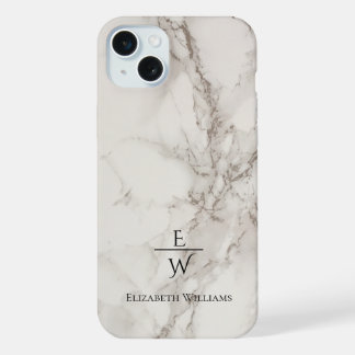Coque iPhone 15 Plus Dusty black and white marble glitter personalized 