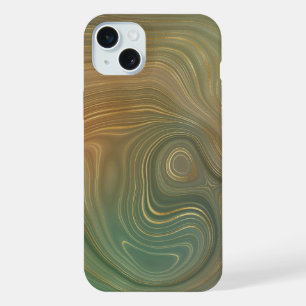Coque iPhone 15 Plus Earthy Olive Strata   Agate d'encre verte et dorée