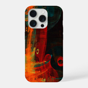 Coque iPhone 15 Pro Eau Orange Rouge Bleu moderne Art Abstrait Motif