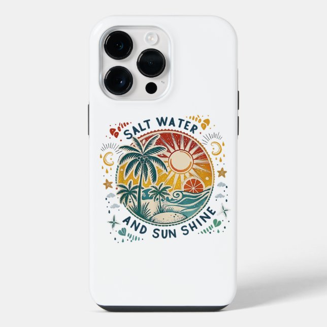 Coque iPhone Eau salée et soleil brillant plage tropicale vinta (Verso)