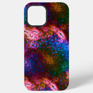 Coque iPhone 12 Pro Max Écailles chromées bleues voyantes sur saumon