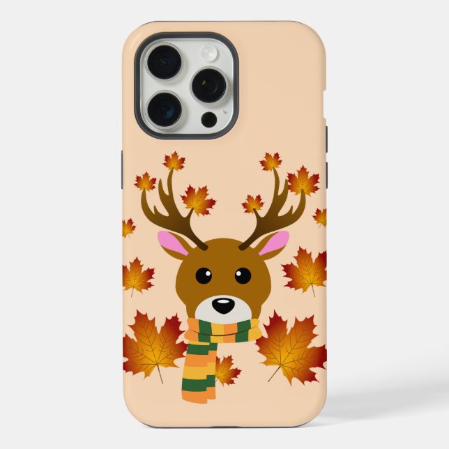 Coque iPhone Écharpe d'automne Cerf Feuilles d'érable (Verso)