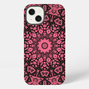 Etui iPhone 13 Écharpe patchwork ornement rose et noir