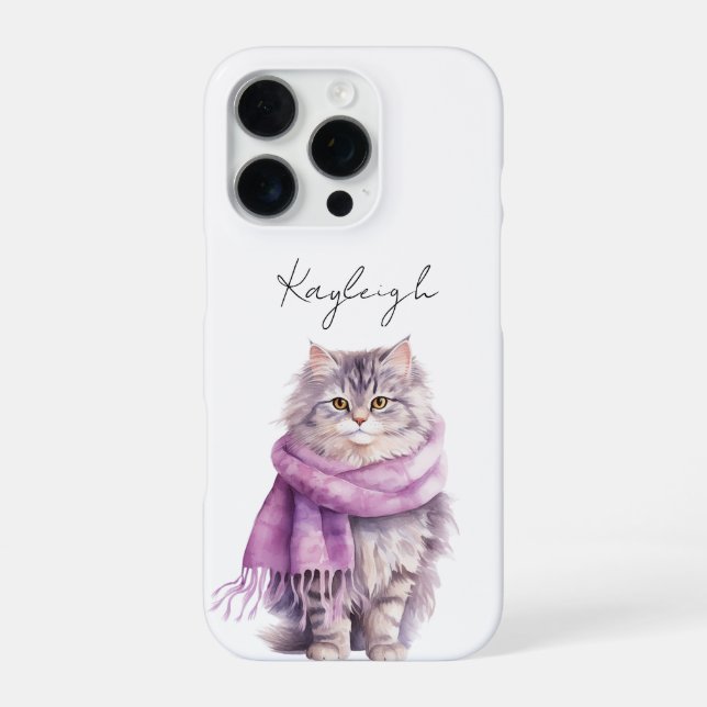Coque iPhone Écharpe Violette d'Hiver Confortable pour Chat   (Verso)