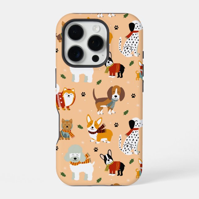 Coque iPhone Écharpes festives d'hiver pour chiots (Verso)