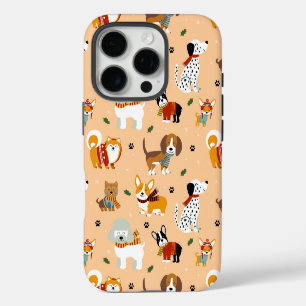Coque iPhone 16 Pro Écharpes festives d'hiver pour chiots