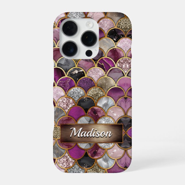 Coque iPhone Échelles de sirène mignonne rose violet or Coque-M (Verso)